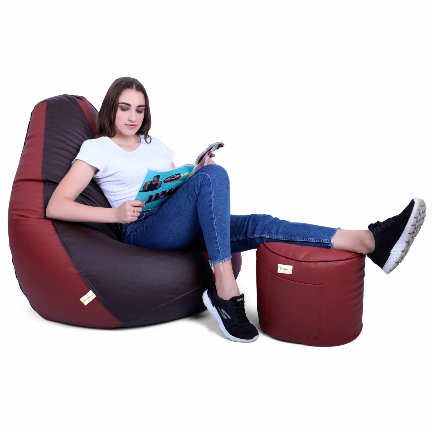 Can Bean Bags Classic Brown And Tan With Footstool  