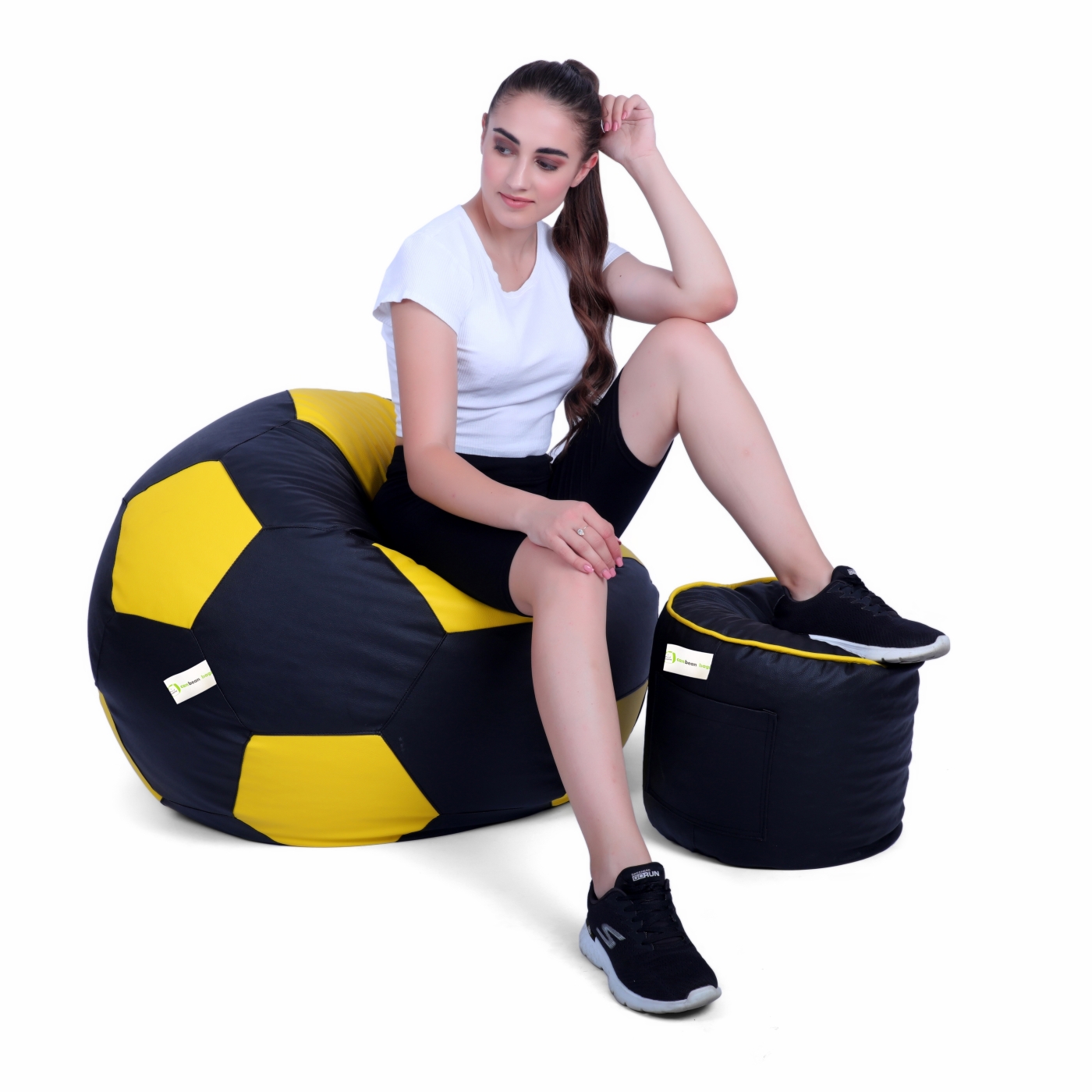 Can Bean Bags Classic Football With Footstool Yellow, Black  
