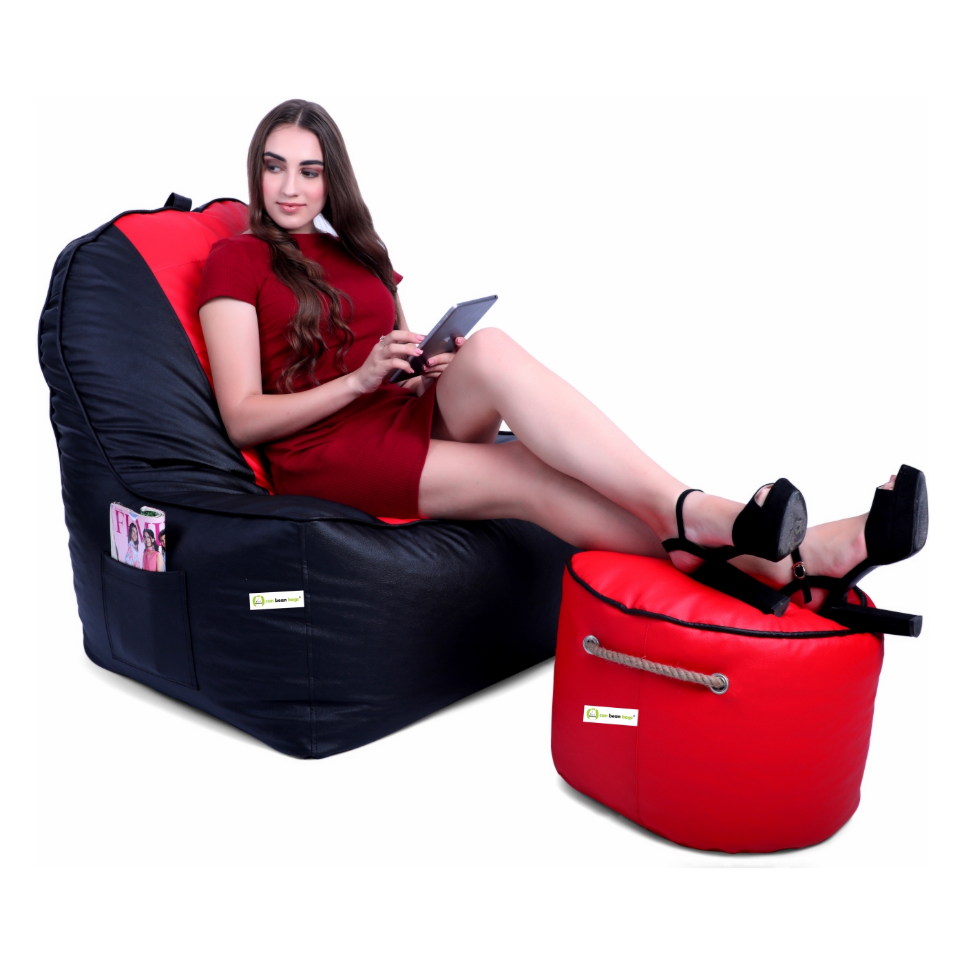 Can Bean Bags Compact Lounger Red, Black  