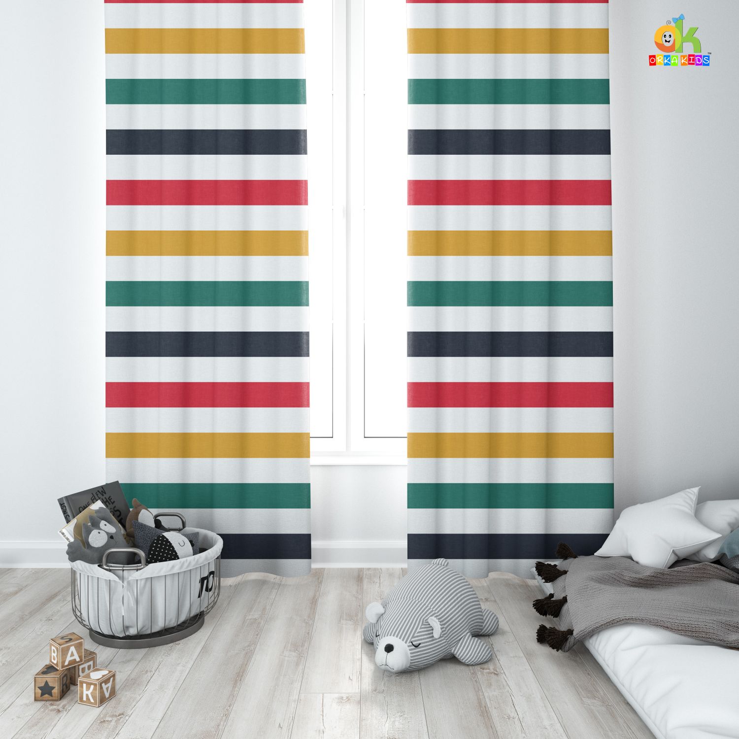 Orka Kids Stripes Digital Printed Polyester Fabric Single Pc Curtain  