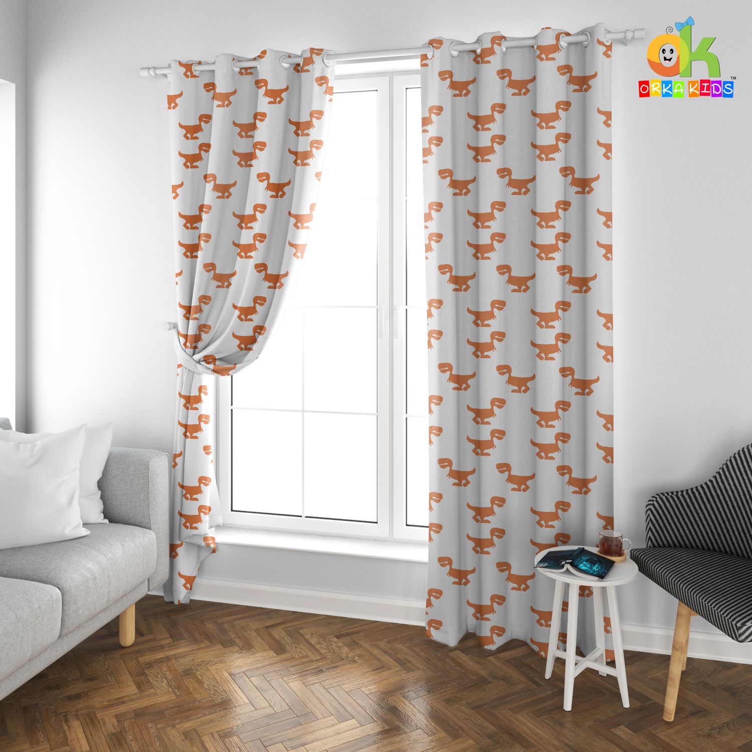 Orka Kids Dino Digital Printed Polyester Fabric Single Pc Curtain  