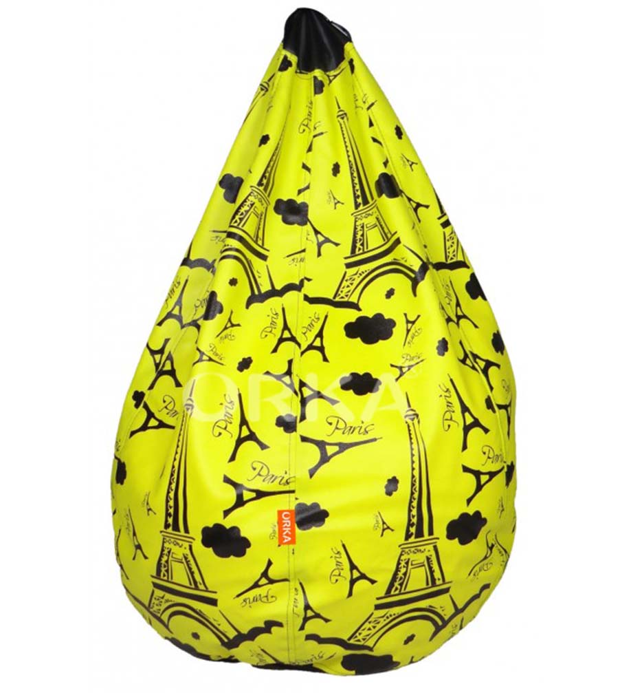 Orka Digital Printed Yellow Bean Bag Eiffel Tower Theme  