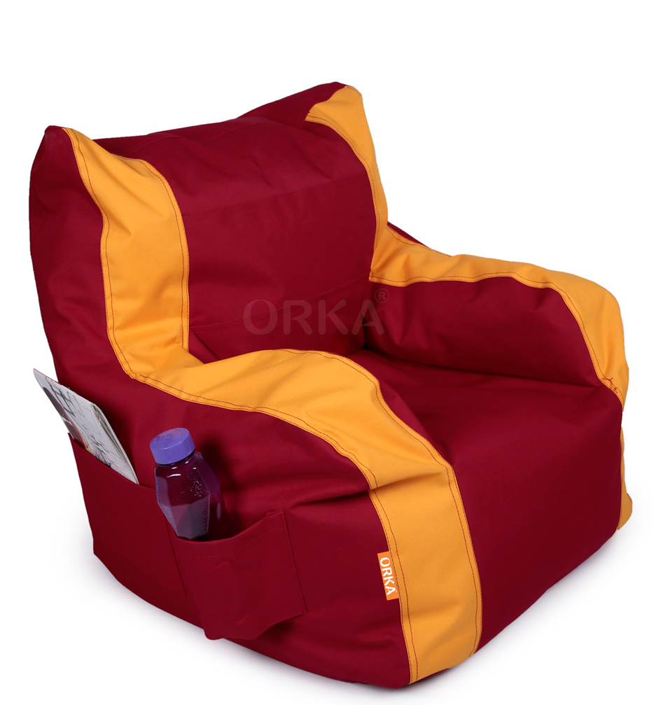 Orka Classic Crimson Red Yellow Bean Bag Arm Chair  