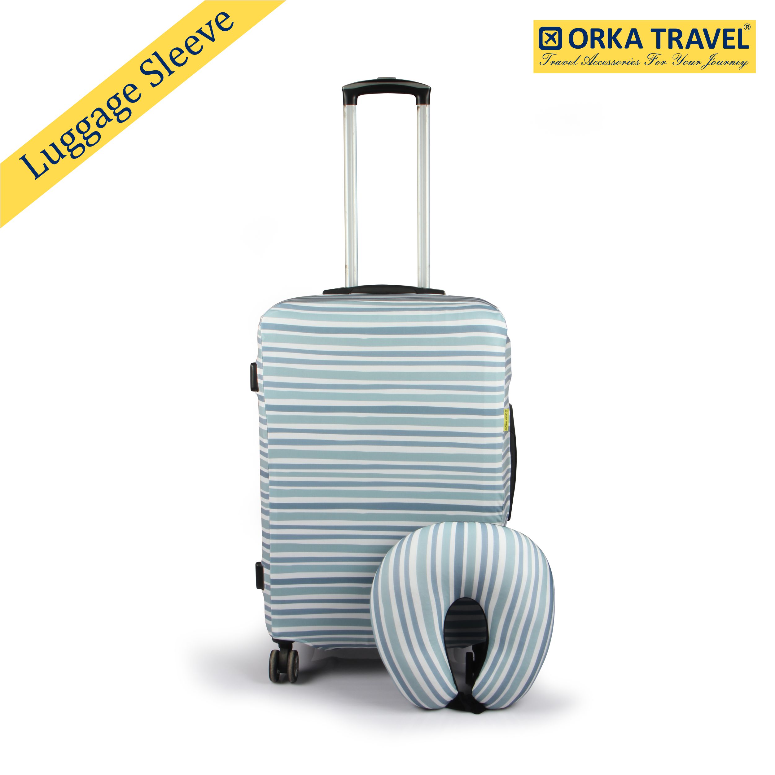 ORKA Travel Linear Theme Luggage Protector With Matching U Neck Pillow Luggage Cover  