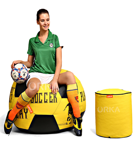 ORKA Digital Printed Sports Bean Bag Yellow Soccer Play Theme  