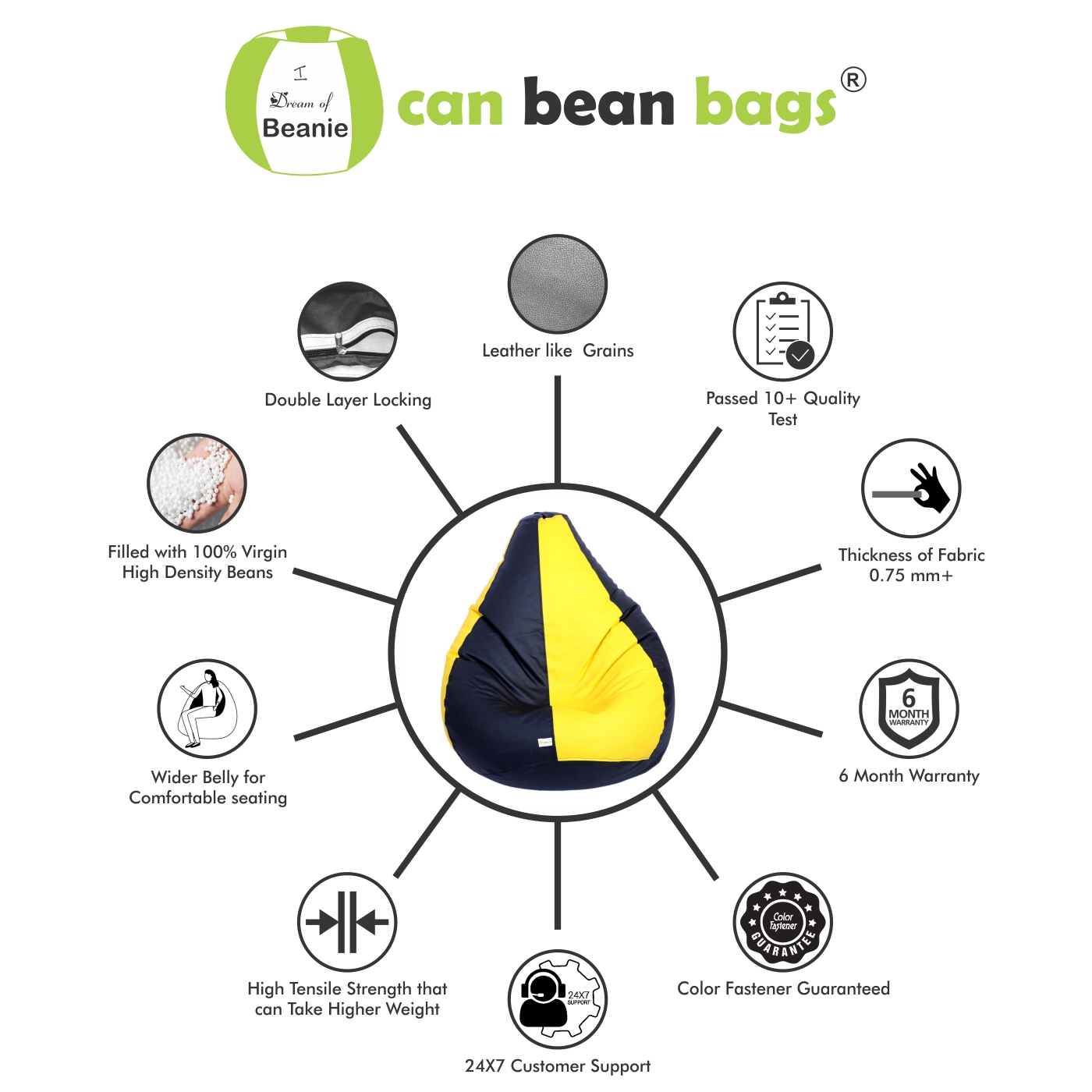 Can Bean Bags Classic Yellow, Black  