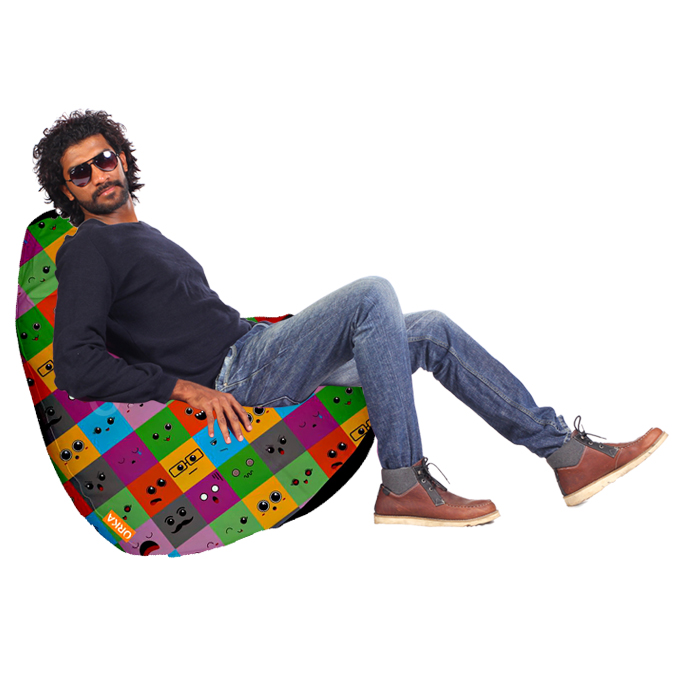 ORKA Digital Printed Bean Bag Square Smiley Theme   XXL  Cover Only 