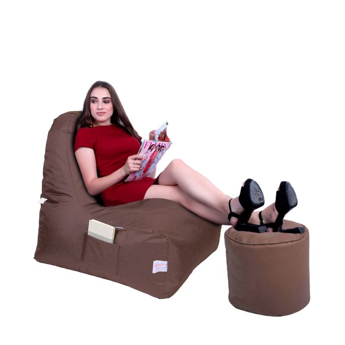 ORKA Classic XXXL Denier Fabric Triangle Bean Bag Chair With Footstool Brown  