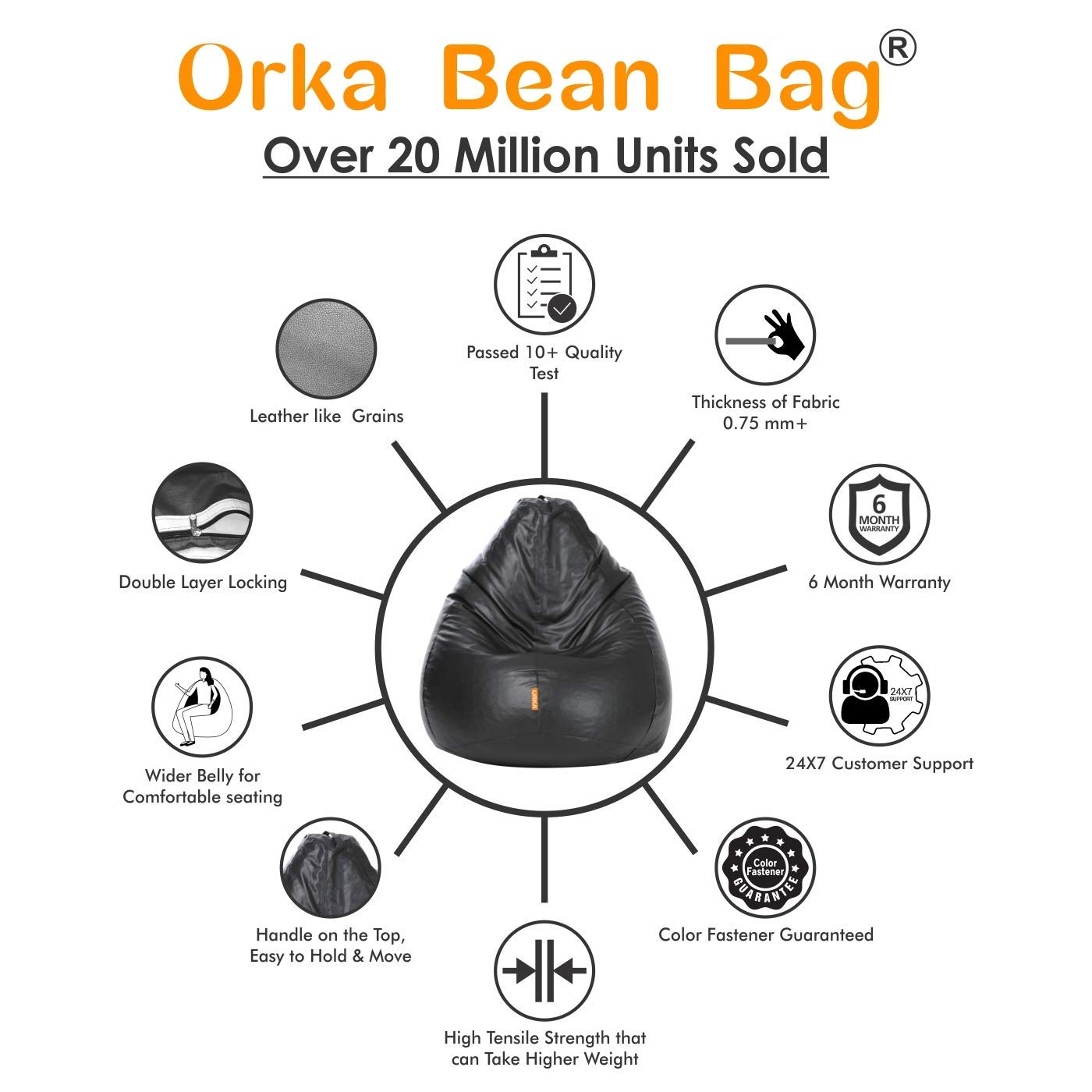 Orka Royale Digital Printed Design 9 Bean Bag XXL  With Beans 
