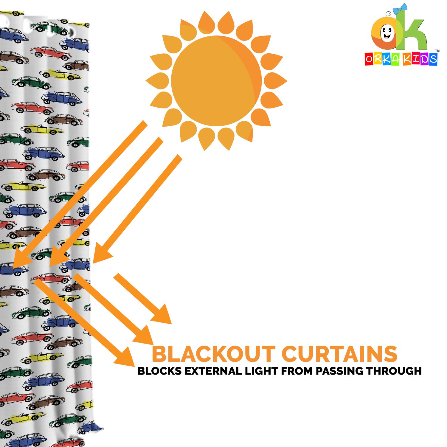 Orka Kids Cars Digital Printed Polyester Fabric Single Pc Curtain  