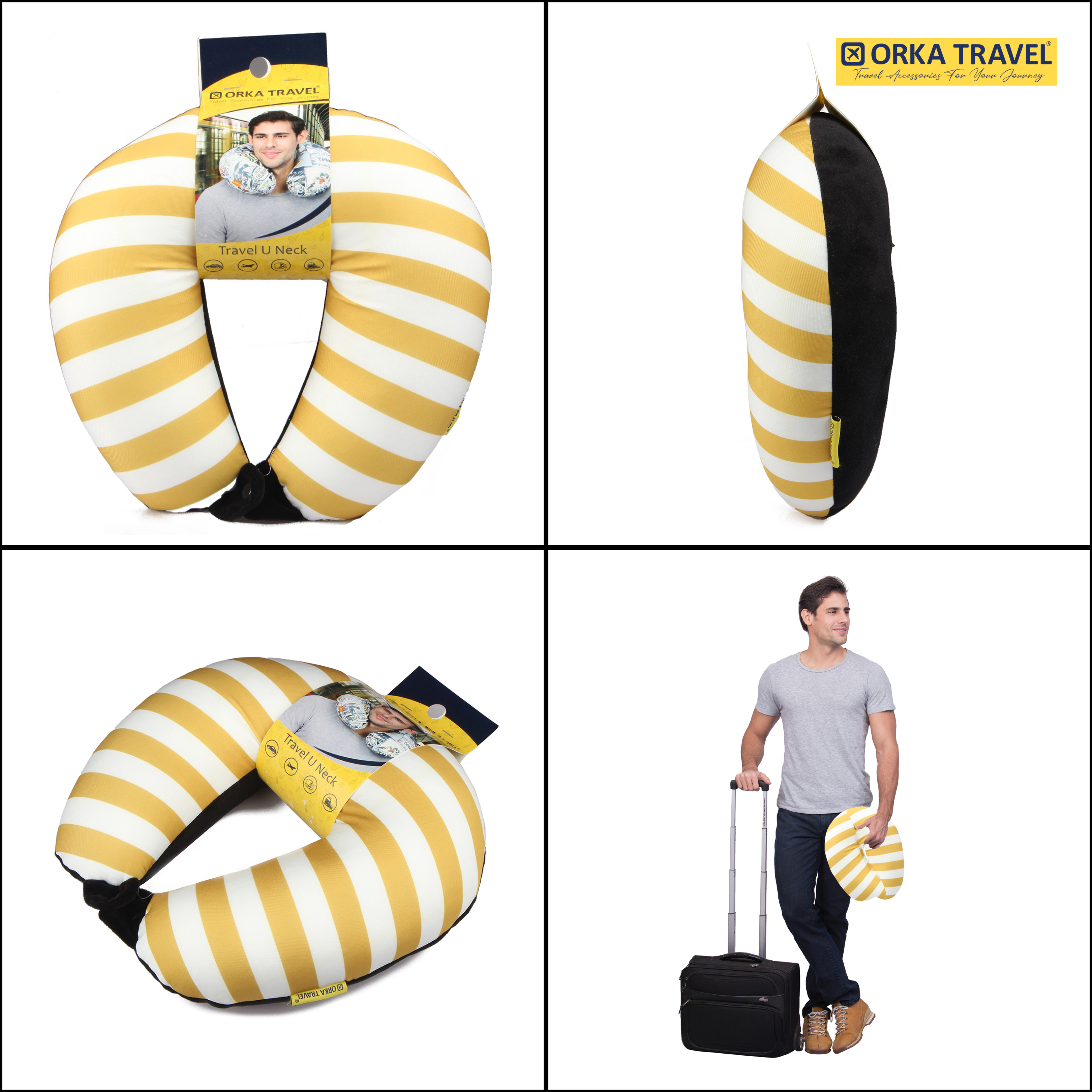 ORKA Travel Digital Printed Spandex With Micro Beads Travel U Neck Pillow  Orange Stripes  