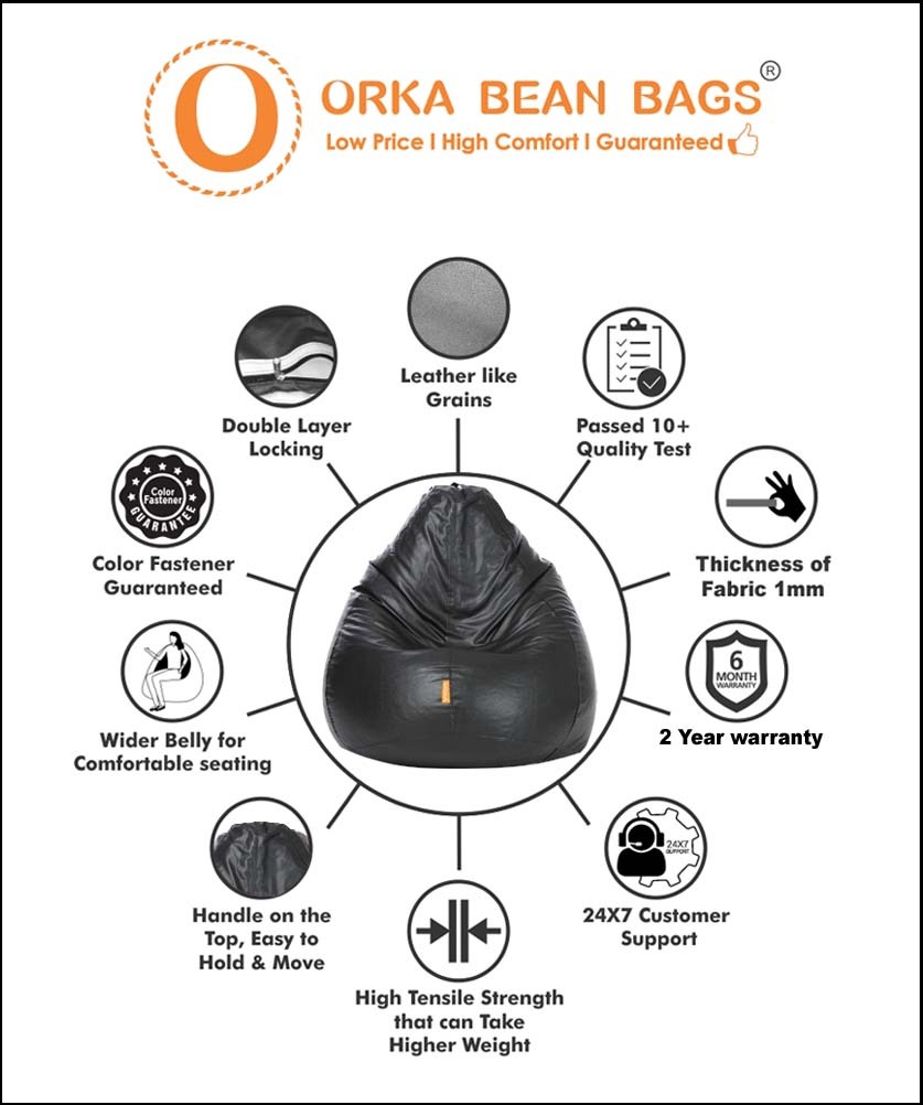 ORKA Premium Fabric Classic Black Bean Bag  