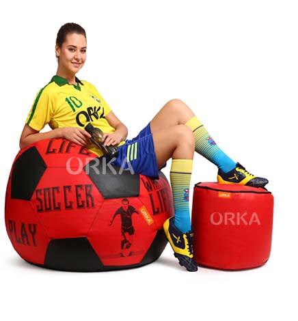 ORKA Digital Printed Sports Bean Bag Red Soccer Play Theme    