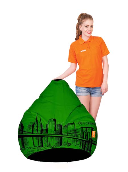 Orka Digital Printed Green Bean Bag City Of Dreams Theme  