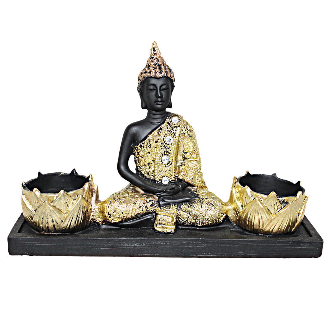 ORKA Buddha Figurine With Two Candle Holder