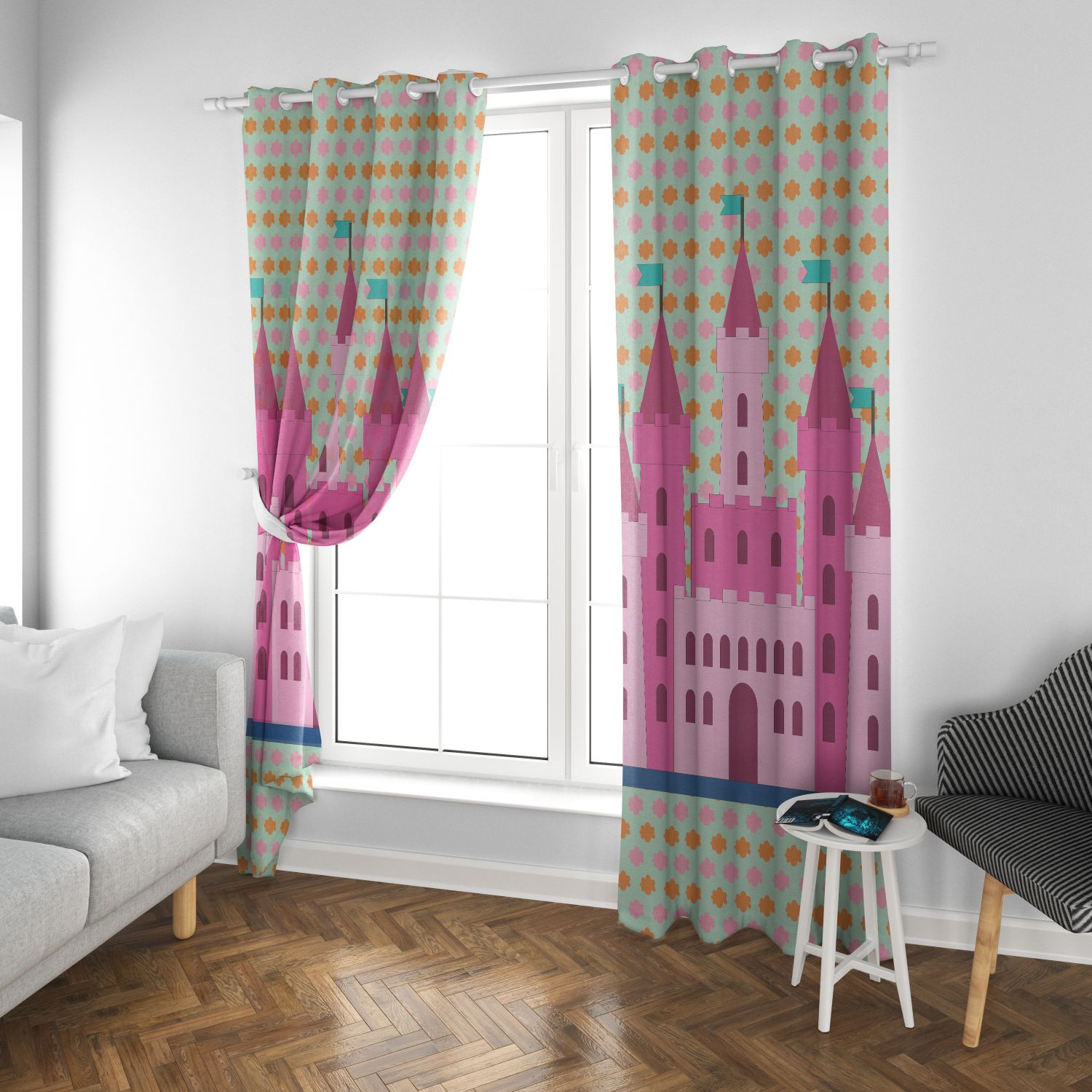 Orka Kids The Castle Digital Printed Polyester Fabric Single Pc Curtain  