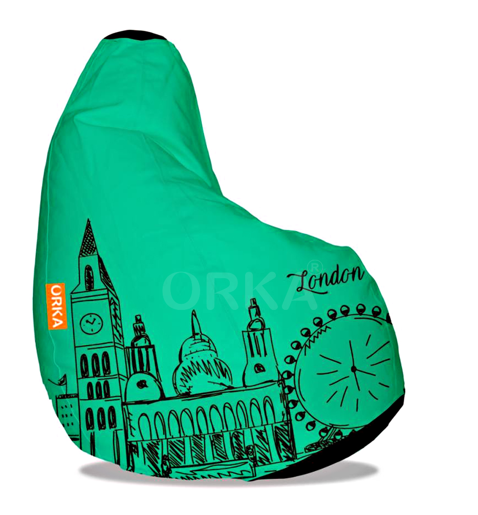 Orka Digital Printed Teal Bean Bag London Theme   XXL  Cover Only 