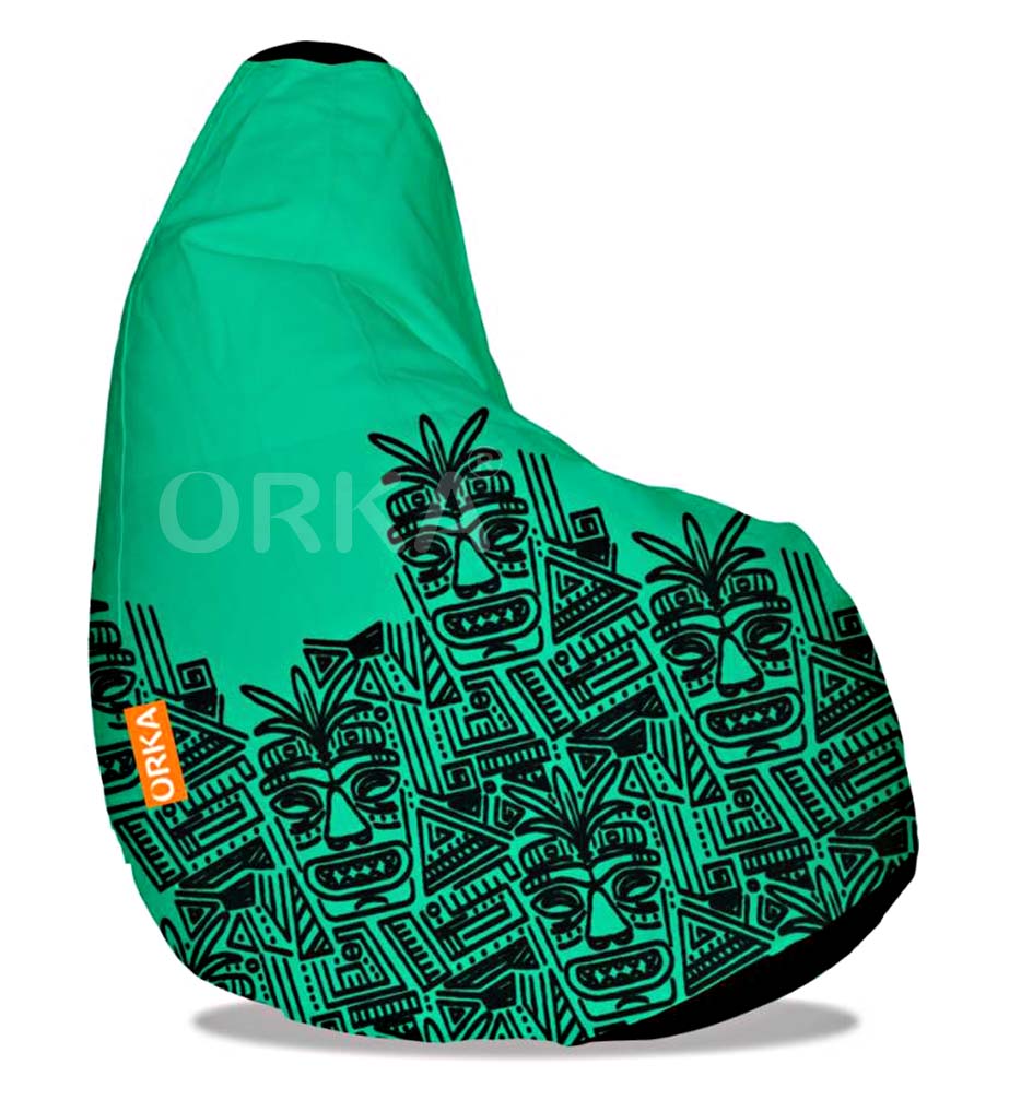 Orka Digital Printed Teal Bean Bag Tribal Mask Theme  