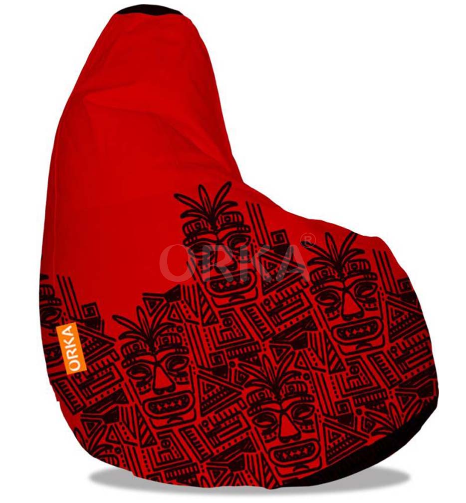 Orka Digital Printed Red Bean Bag Tribal Mask Theme  