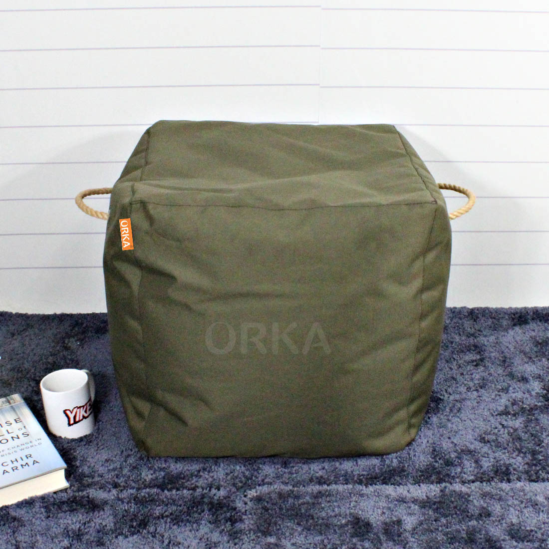 ORKA Denier Fabric 18 X 18 Inch Premium Pouf  With Beans - Tobacco  