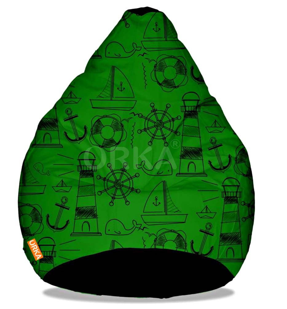 Orka Digital Printed Green Bean Bag Ocean Theme  