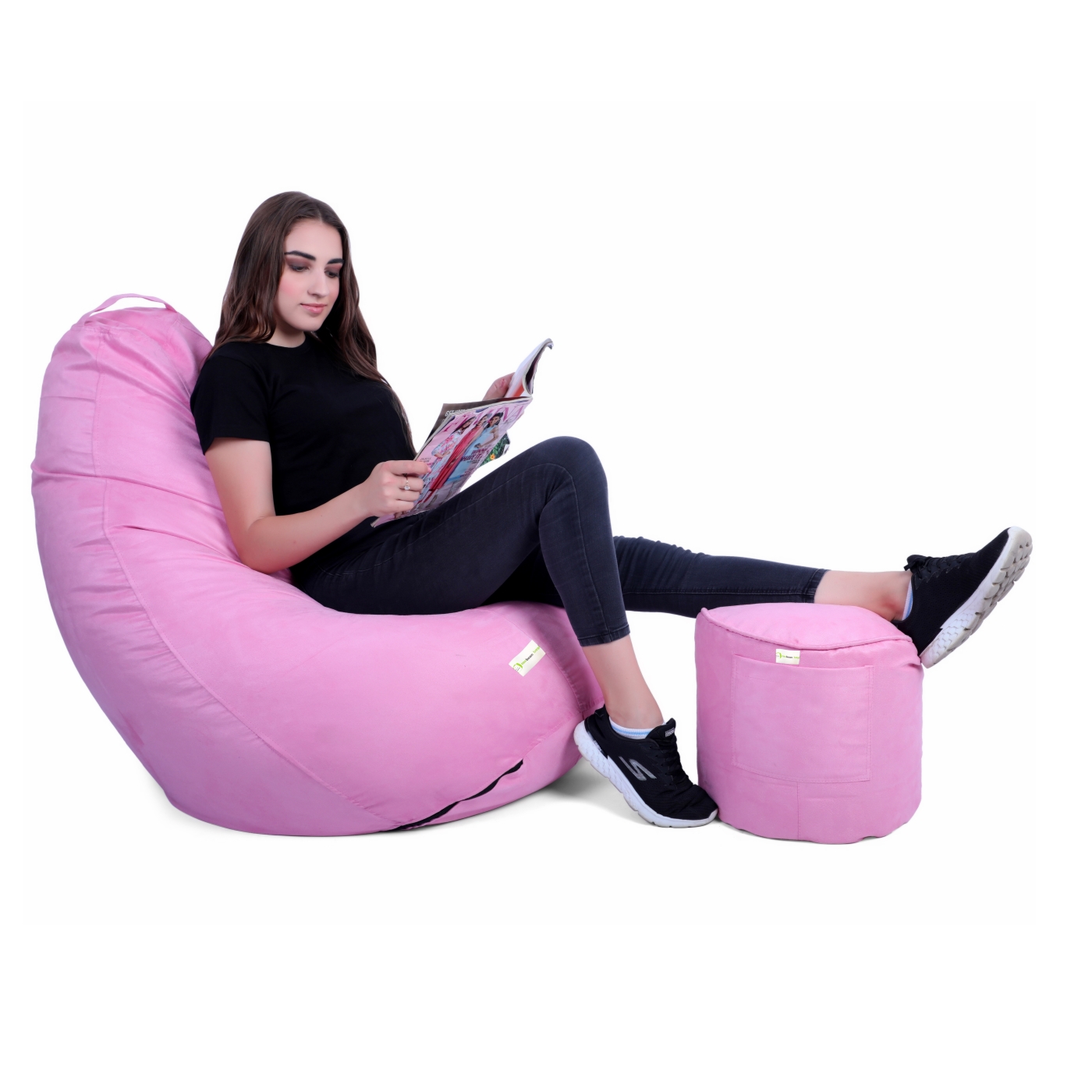 Can Bean Bags Suede Pink With Footstool Bean Bag  