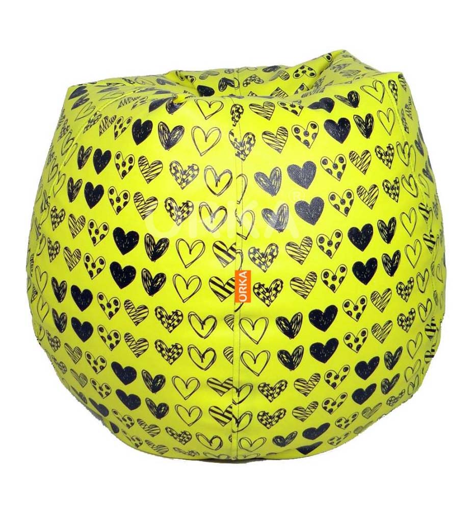 Orka Digital Printed Yellow Bean Bag Hearts Theme   XXL  Cover Only 