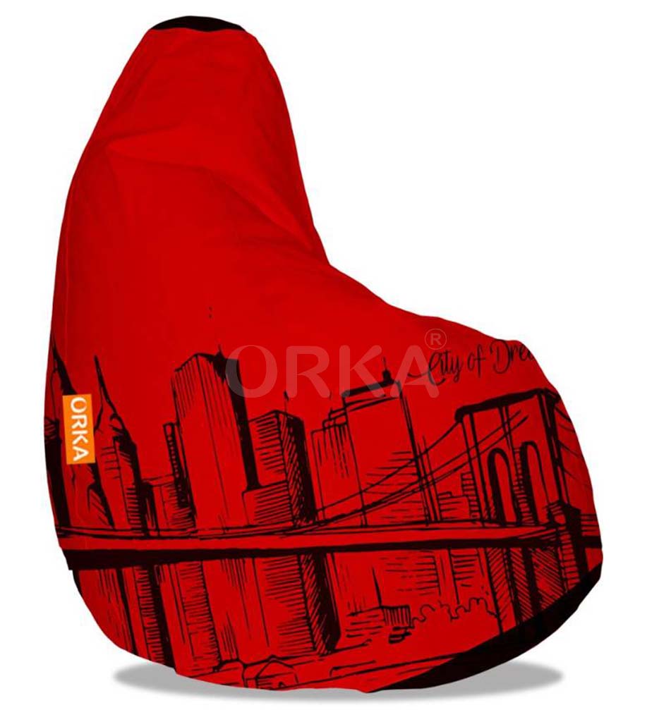 Orka Digital Printed Red Bean Bag City Of Dreams Theme  