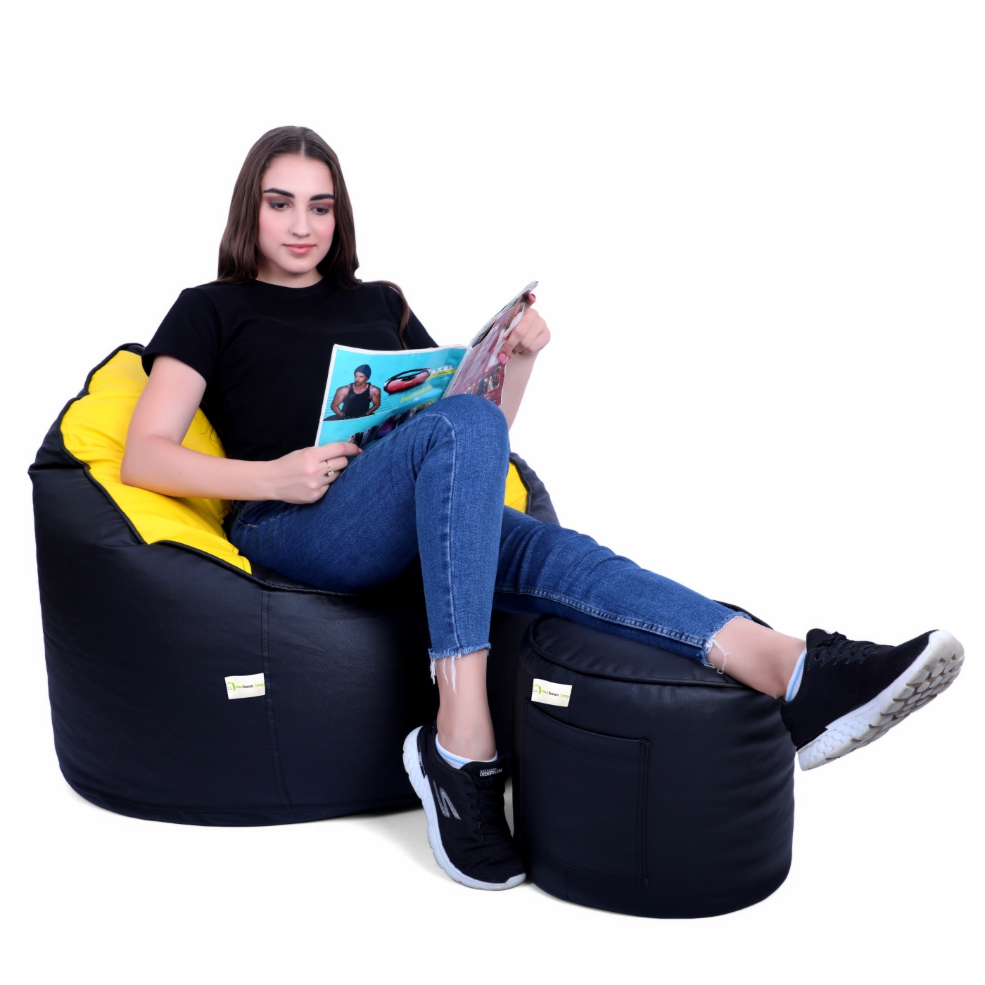 Can Bean Bags Classic Mudda Chair With Footstool Yellow, Black  