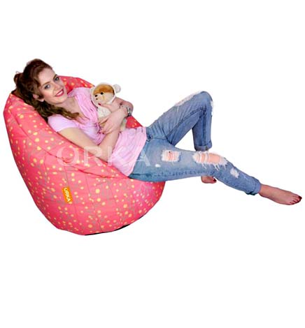 ORKA Digital Printed Big Boss Pink Bean Chair Sofa Dotted Theme
