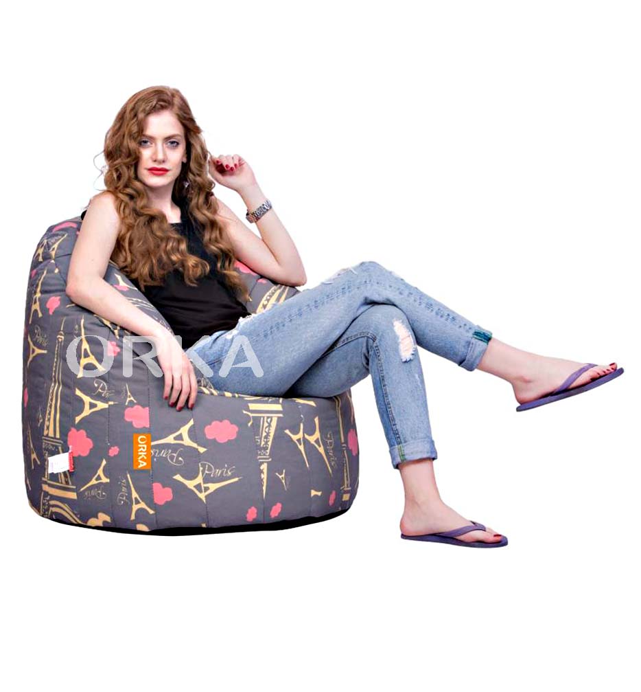 ORKA Digital Printed Big Boss Bean Chair Sofa Paris Theme  