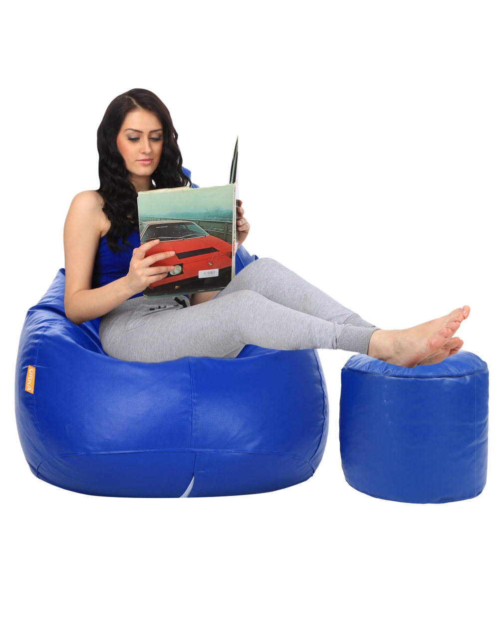 ORKA Classic Blue Bean Bag With Matching Puffy