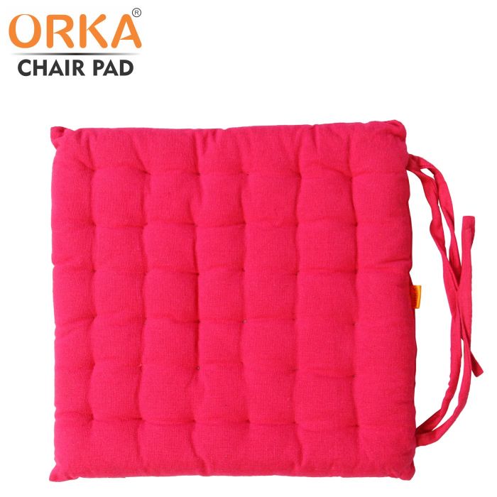 ORKA Cotton Fabric Chair Pad Seat Cushion Back Support Cushion With Tie, Pink (16 X 16 Inch)  