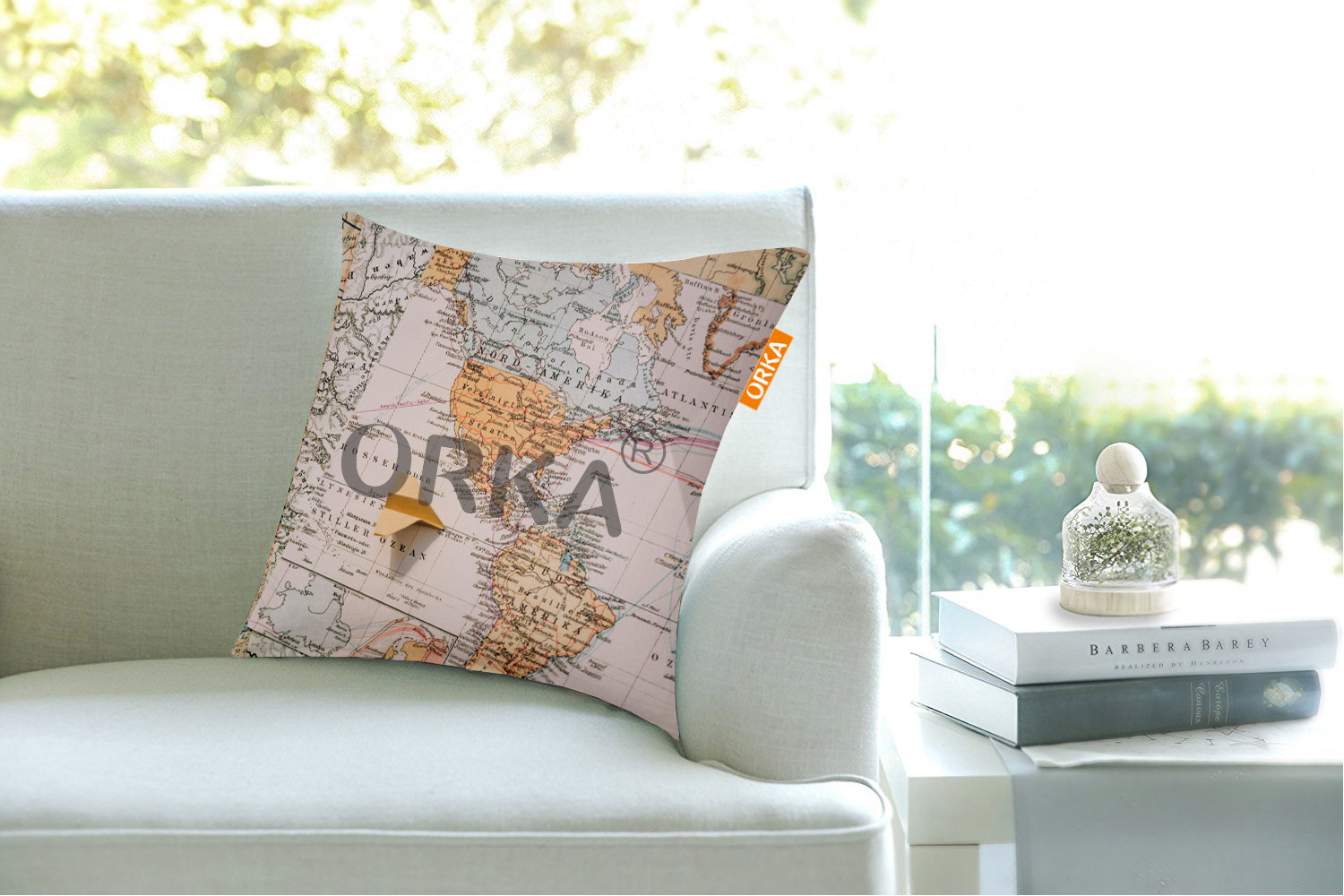 ORKA Digital Printed Cushion World MapTheme 14"x14" Cover Only