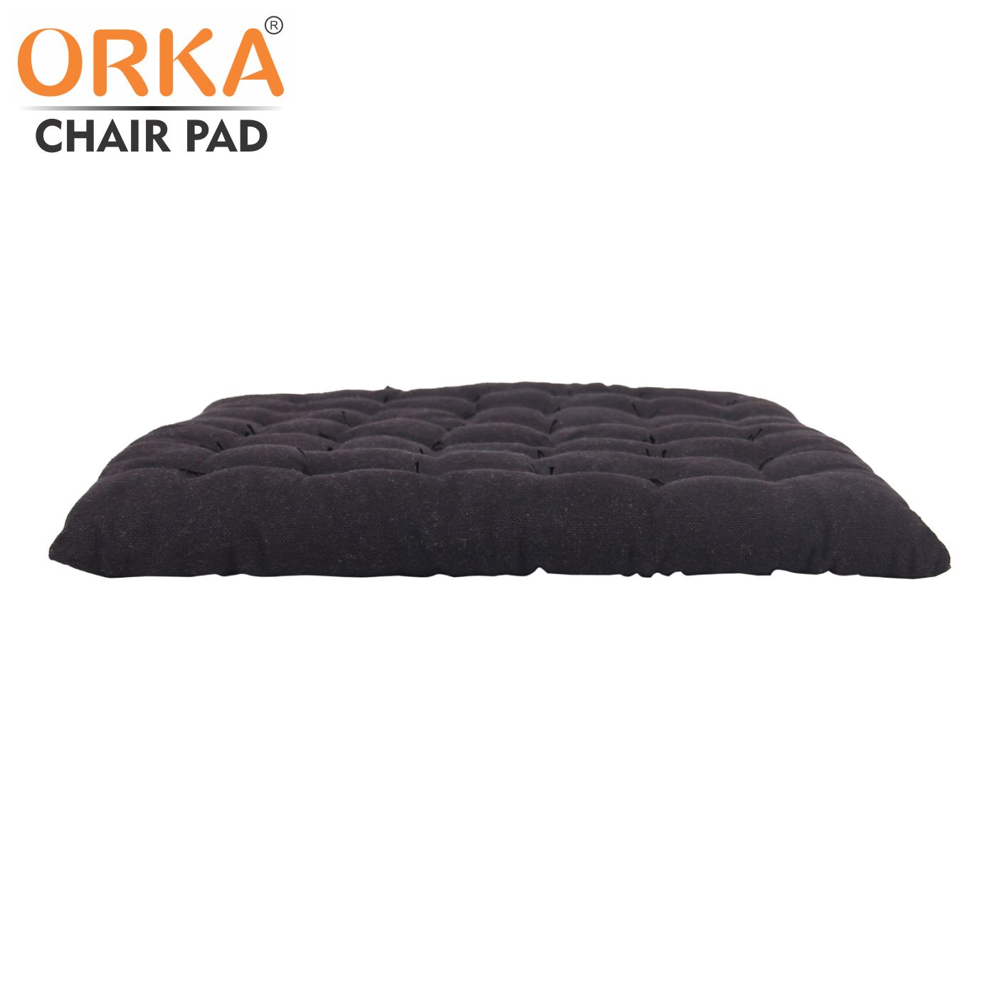 ORKA Cotton Fabric Chair Pad Seat Cushion Back Support Cushion With Tie, Black (16 X 16 Inch)  