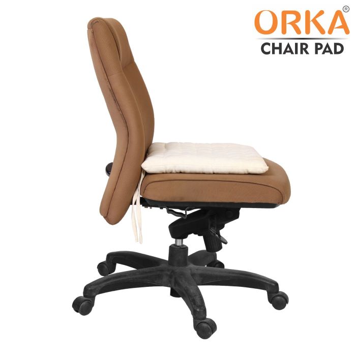ORKA Cotton Fabric Chair Pad Seat Cushion Back Support Cushion With Tie, Cream (16 X 16 Inch)  