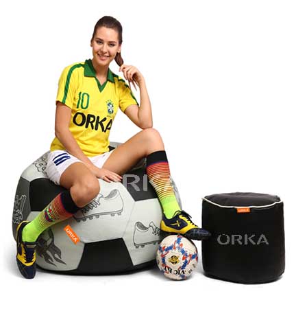 ORKA Digital Printed Sports Bean Bag Black And White Soccer Theme  